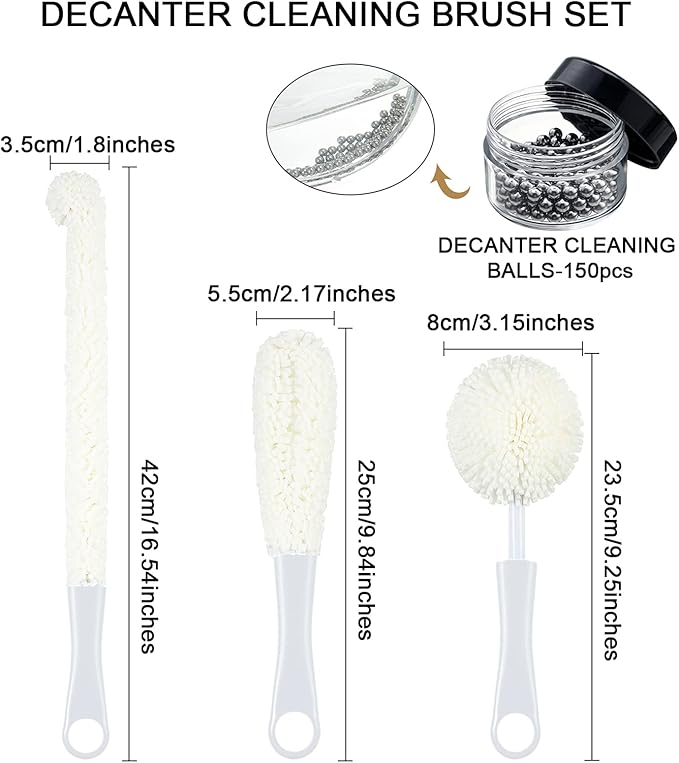 Boao 3 Pcs Wine Decanter Cleaning Brushes with Stainless Steel Cleaning Balls Wine Glass Flexible Bottle Scourers Brushes Cleaners Polishers for Decanter Glass Goblets Champagne Flutes Cups