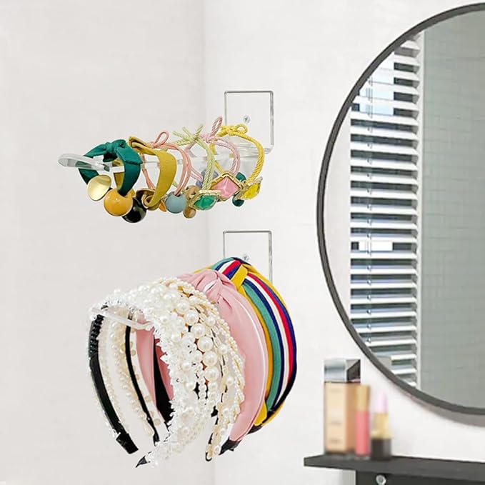 GSHLLO 3 Pcs Acrylic Headband Holders Clear Wall Headband Display Organizer Hairband Storage Holder Hair Ties Hanging Rack Wall Mount Jewelry Holder for Women Girls