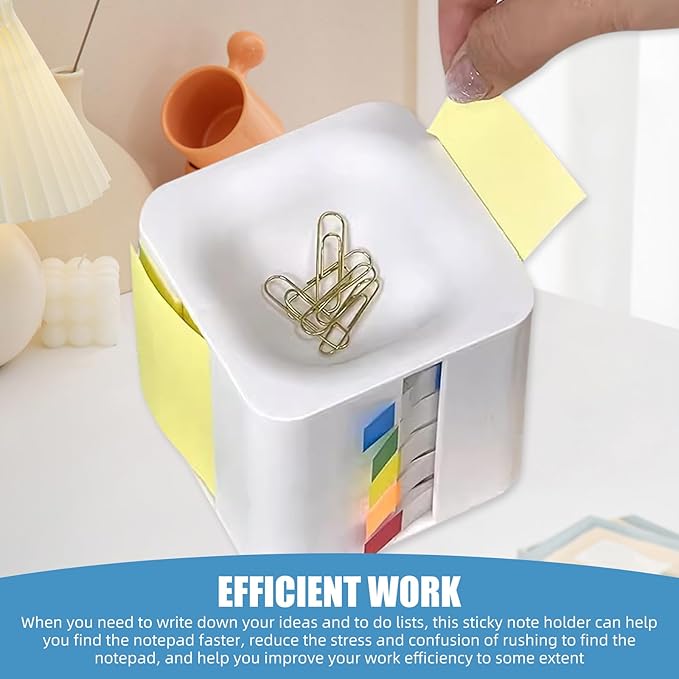 5-in-1 Sticky Note Holder and Dispenser with Magnetic Paper Clip Holder, 3x3 Pop-Up Note and Annotation Labels, Full Adhesive Note Roll Desktop Organizer for Office, Study Room (Brown)