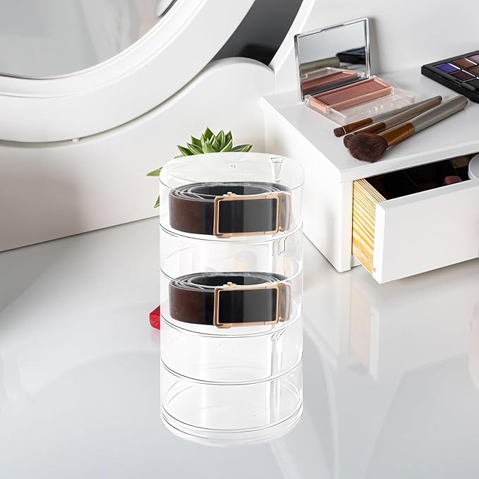 Belt Organizer, 5 Layers Acrylic Belt Storage Holder, Rotatable Belt Display Case, Clear Storage Box for Belt, Jewelry, Watch, Bracelets and Other Accessories