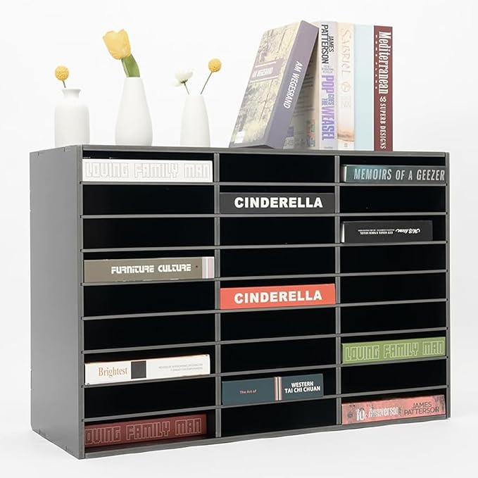 LOYALHEARTDY Desktop Literature Organizer,27 Compartments Paper Storage Cabinet Mail Organizer, 31.5 X 12 X 21.69 in Desktop File Sorter Mail Center Mailbox School Classroom Keepers for Home & Office