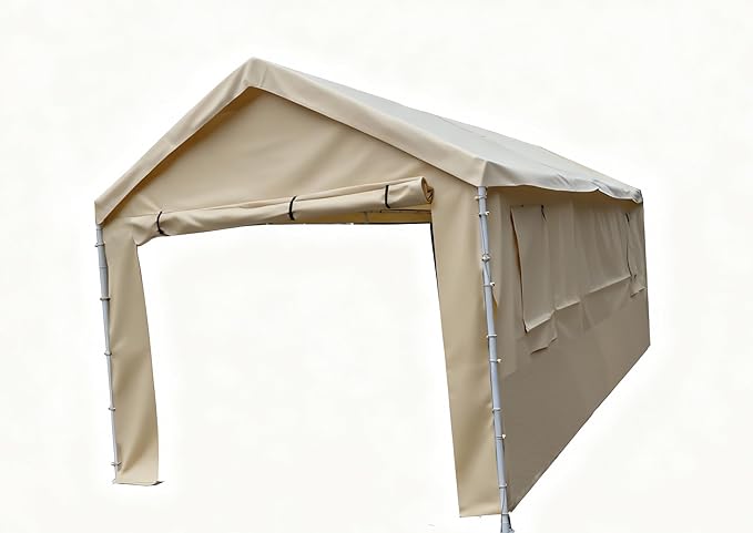 Rutile 10x20 Carport Replacement Sidewall, 180G PE Waterproof & UV Protected Sidewall Cover (Beige, Front/Back Panel)