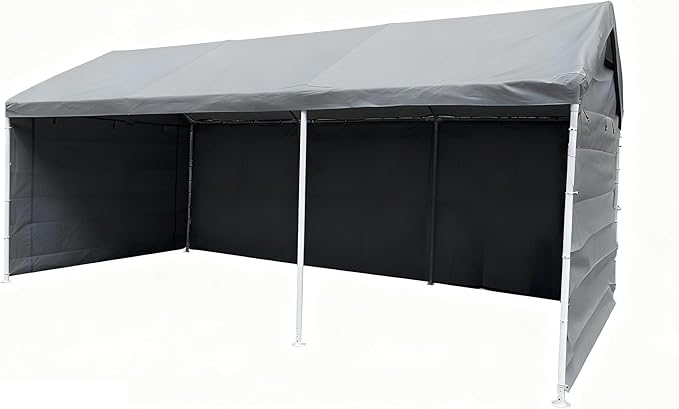 Rutile 10x20 Carport Replacement Sidewall, 180G PE Waterproof & UV Protected Sidewall Cover (Gray, Sidewall Panel w/o Mesh Windows)