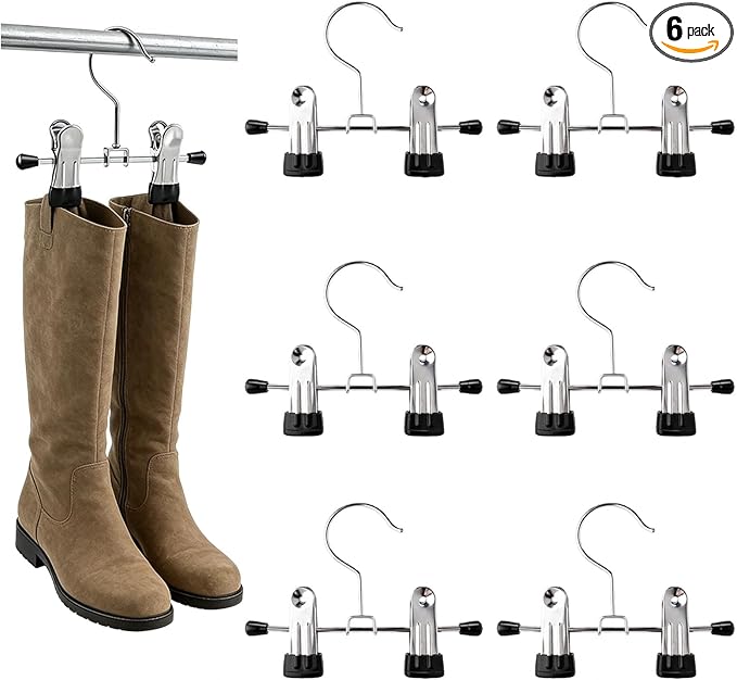 Adjustable Stainless Steel Shoe Rack Pants Folder Multi-Functional Portable Travel Laundry Washing Machine Rack Hooks Socks Clip Boot Hanger Set of 6