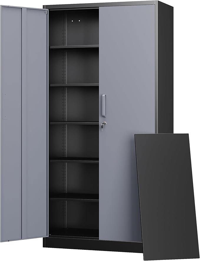 Letaya Metal Storage Cabinets with Lock Door and 5 Adjustable Shelves, Steel Garage Tool Organization Cabinets for Home,Utility Room, Warehouse,Lockers(71"-Black Gray) | Lock Door, 5 Adjustable Shelves, Garage, Lockers
