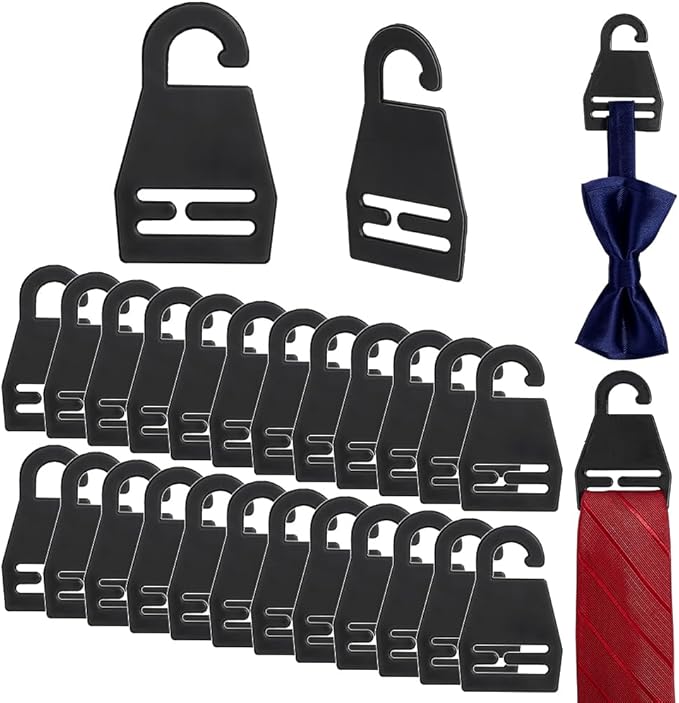 AHANDMAKER 50Pcs Black Tie Hanger Plastic Neck Tie Holders Organizer for Retail Display Closet Storage Space Saving Plastic Neck Tie Hook Hangers for Men Women Ties Belts Scarves 74x46x1mm