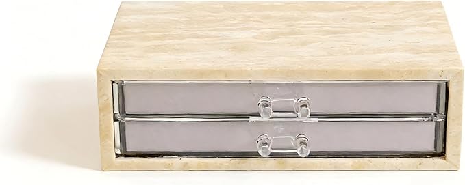 Natural Travertine Jewelry Box with 2 or 3 Drawer Organizers, Velvet Lined Storage for Rings and Necklaces (Small-2)