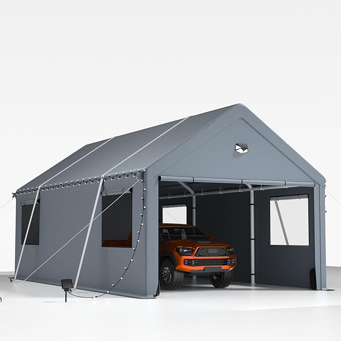 Heavy Duty Carport Canopy 10x20FT,Extra Large Portable Car Tent Garage with Roll-up Windows and All-Season Tarp Cover,Removable Roof&Side Wall for Car,SUV,Boats&Truck Shelter Logic Storage