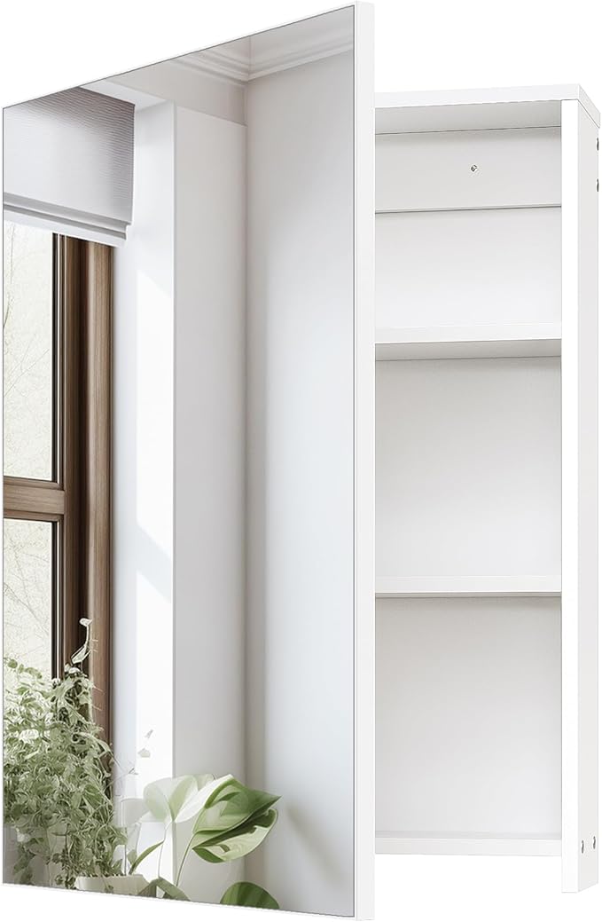 Wall-Mounted Bathroom Vanity with Mirror, Medicine Cabinet with Storage Function, Hanging Storage Cabinet, Adjustable Shelves, White