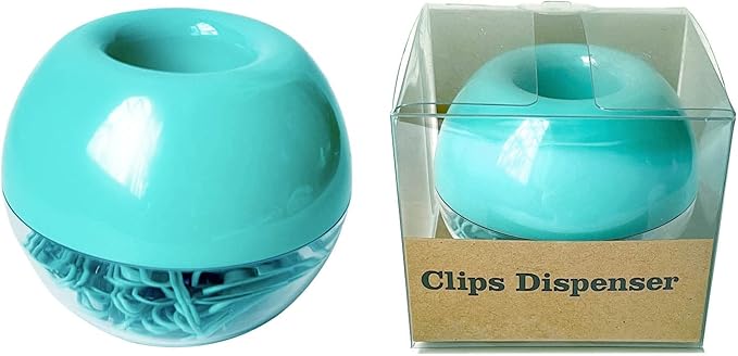 Teal Paper Clips Holder with 100pcs 1.1 inch Mint Green Paper Clips for Office Desk Organizer Accessories
