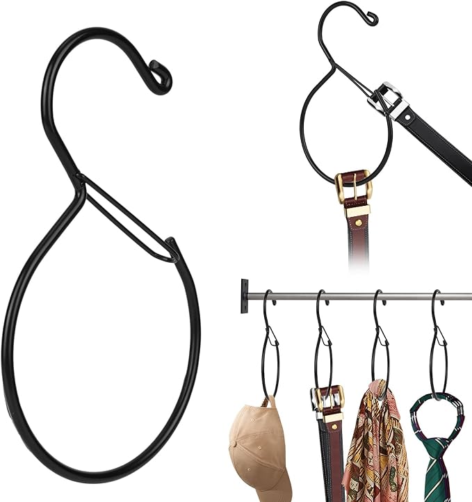 4pcs Belt Hanger for Closet, Belt Holder Tie & Scarf Organizer Rack for Ties Scarves Bags Purses and Hats Accessories Keeps Wardrobe Neat & Storage (Black)