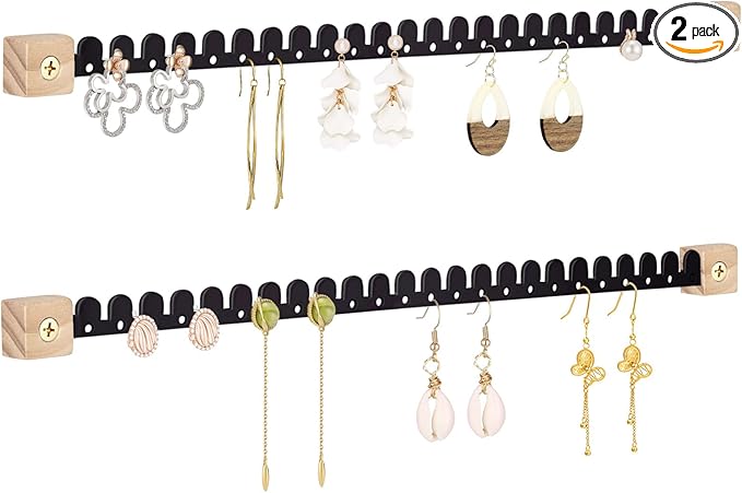 Earring Organizer Wall Mounted 2 Pack Earring Holder Hanging Jewelry Organizer Display for Stud/Hoop/Dangle Earring Necklace Bracelet Ring,Black