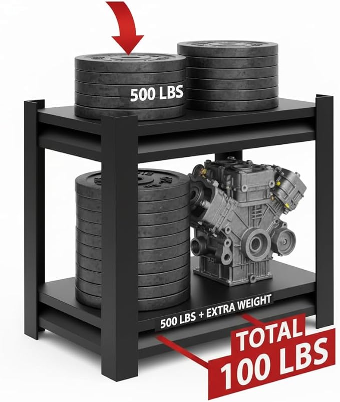 Industrial Storage Rack Heavy-Duty Steel Shelving Unit Multi-Purpose Garage Organization System Black 16" H x 15.8" W x 11.8" D 2-Tier