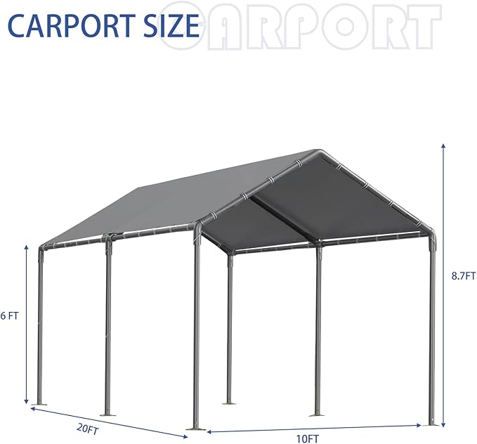 Carport 10x20 Ft Heavy Duty Canopy Steel Canopy Storage Shed,Portable Garage Party Tent,Portable Garage All-Season Tarp for Carport Grey