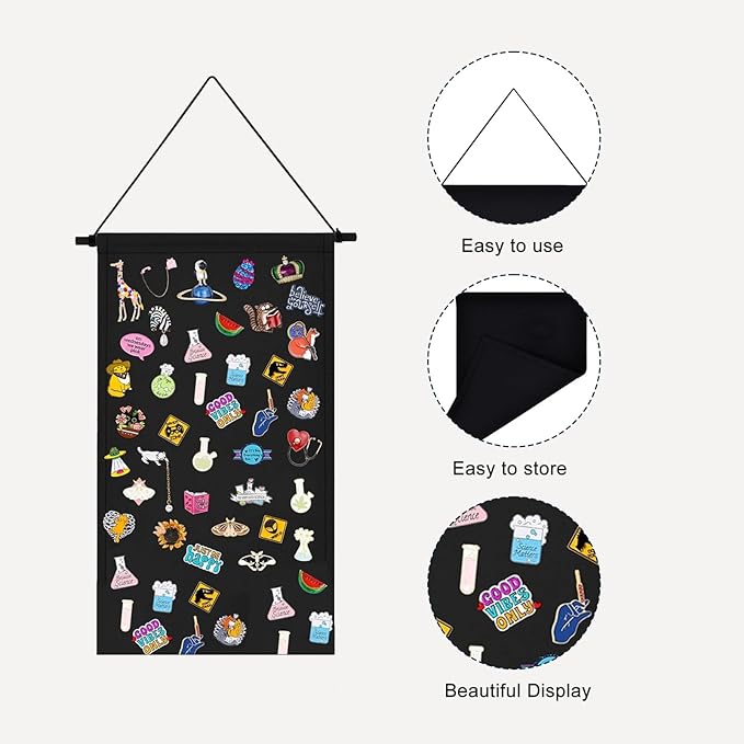 43×30CM Black Rectangle Canvas Pin Display Banners Brooches Wall Hanging Organizer for Badges Jewelry Collections