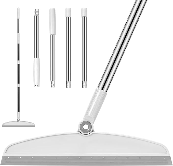 Multifunction Magic Broom, 54 Inch Adjustable Long Handle Silicone Floor Squeegee, Sweep and Scrape 2 in 1 Household Cleaning Broom for Floor, Bathrooms, Kitchens, Showers, Pet Hair, Glass,White
