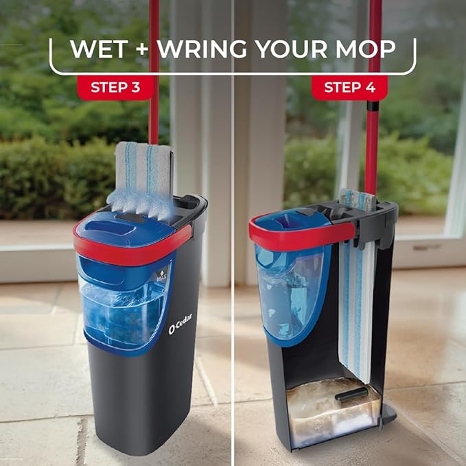 O-Cedar H2prO Flat Mop System | Quick Cleaning Tool | Clean with Water | Machine Washable Reusable Microfiber Mop Pad | Safe on Wood Floors, Vinyl, Tile, Baseboards, Walls