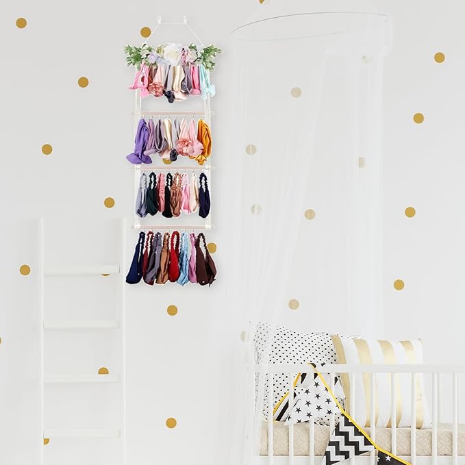Hanging Hair Accessories Organizer, Hair Clips Storage Holder, Hair Bow Holder Organizer, Headband Holder, Hair Accessories Storage Display Wall Hanging Decor for Women Girls Room Closet(Pink-green)