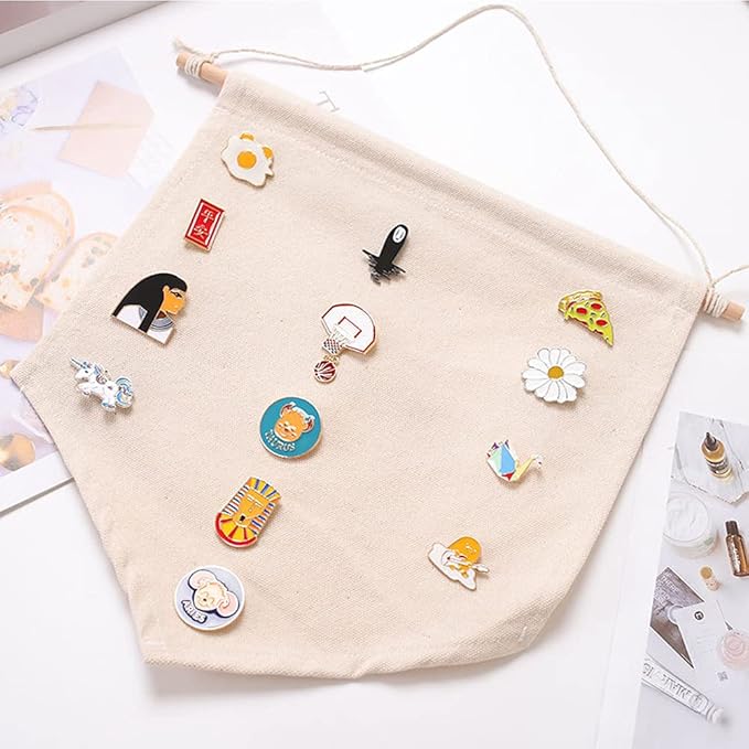 3pcs Cotton Canvas Wall-Mounted Brooch,Wall Hanging Jewelry Display Storage Set for Pin and Brooch Collections (D)