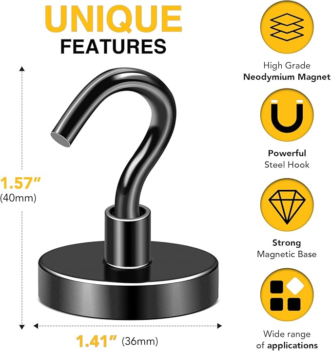 DIYMAG Magnetic Garage Hooks 10 Pack, 170lbs 2026 Cruise Cabin Ship Essentials Hook Heavy Duty Strong Magnets Fridge for Classroom Wall Mount Kitchen Grills Black