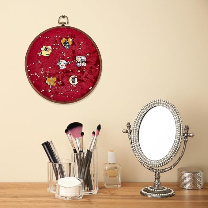 Wall Hanging Brooch Round Pin Board Enamel Pin Display Holder Jewelry Badge Display Collection Board Brooch Round Pin Display Stand for Stud Earring Collectibles Display Wall Decor Red