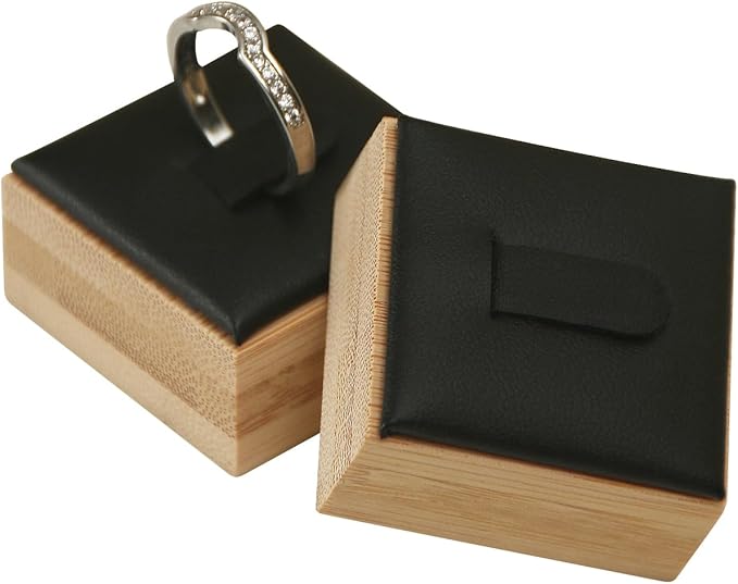 Coward Bamboo 6 Pcs Rings Display Stand for Shop Selling, Ring Jewelry Holder Organizer Drawer Storage (Black PU)