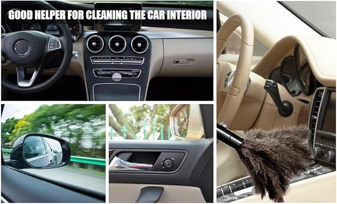 Retractable Ostrich Feather Duster for Cleaning, 15 Inch Fluffy and Natural Feather Duster with Retractable Handle， Reusable Eco-Friendly Handheld Cleaning Supplies(5PCS)