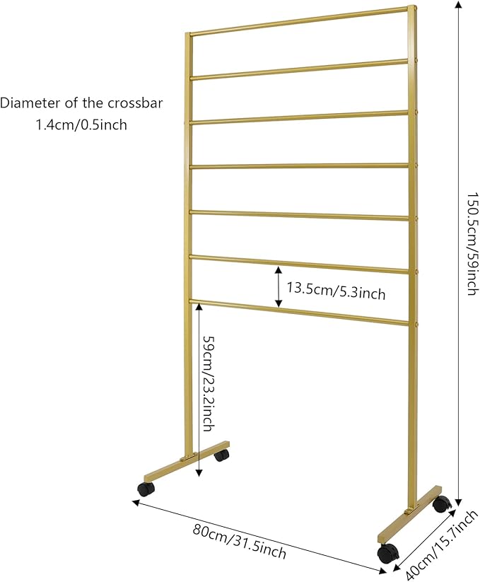 7-Tier Movable Scarf Organizer Holder Accessory Display Stand, Freestanding Metal Organizer Rack for Retail Stores, Towel, Belts, Ties, Pants