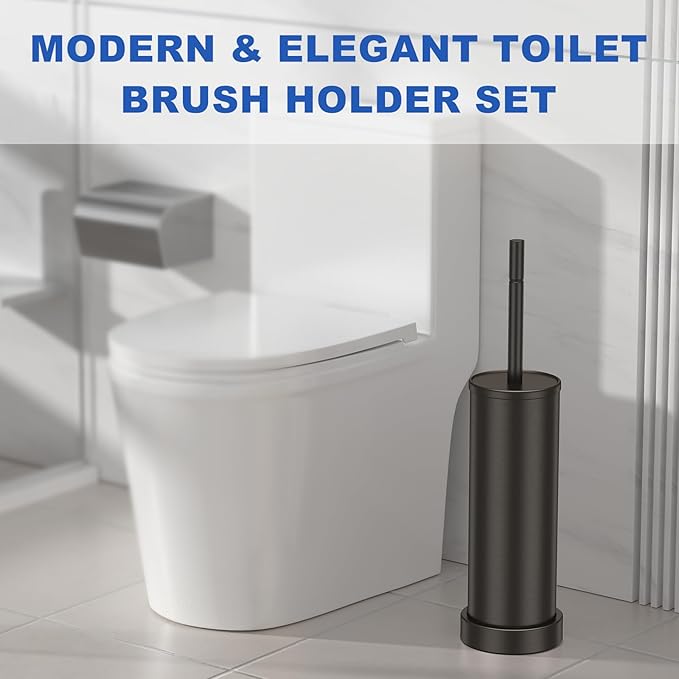 Toilet Brush and Holder Set: 304 Stainless Steel Heavy Duty Toilet Bowl Brush and Holder with Removable Inner Bowl and Splash Protection, Long Handle Bathroom Cleaning Tool