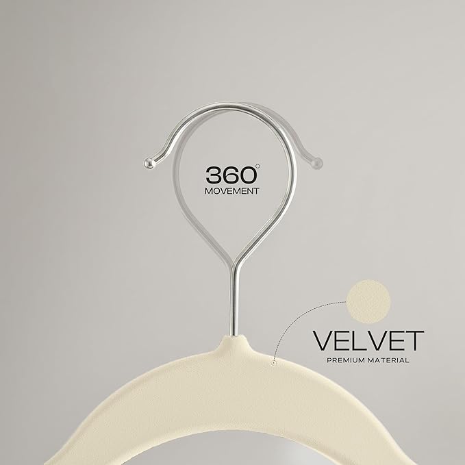 Utopia Home Velvet Hangers 20 Pack - Non-Slip Suit Hangers with 360 Degree Rotatable Hook - for Pants, Coats, Shirts & More (Ivory)