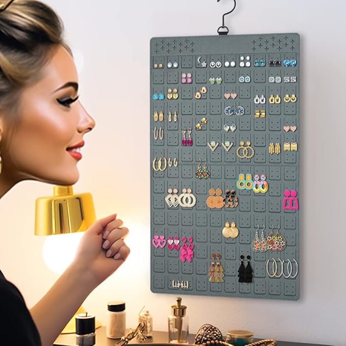 Dual-Sided Hanging Jewelry Organizer Holds Up to 300 Pairs of Earrings and 30 Necklaces (1 Pack)