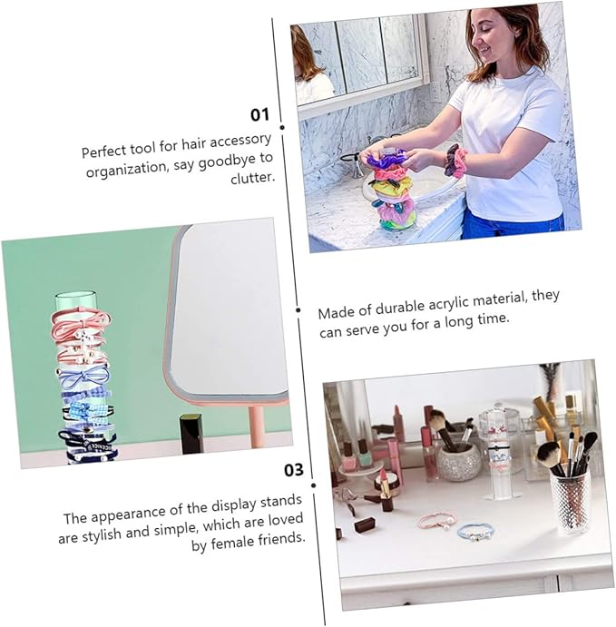 2Pcs Hair Tie Storage Racks Durable Acrylic Hair Ring Organizers for Accessories Display for Bedroom Vanity Bathroom Counter Keeps Hairbands Tangle