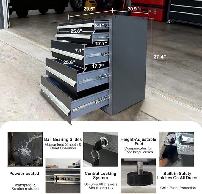 Standalone Workshop Storage Cabinets Set with Rolling Tool Cabinet