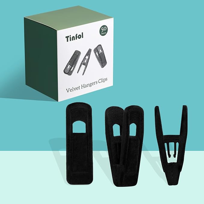 Tinfol 80pc Velvet Hanger Clips, Black Pants Velvet Clips, Large Opening Clothes Pin Hanger Clip, Strong Finger Flocked Clip Perfect for Slim-line Clothes Velvet Hangers