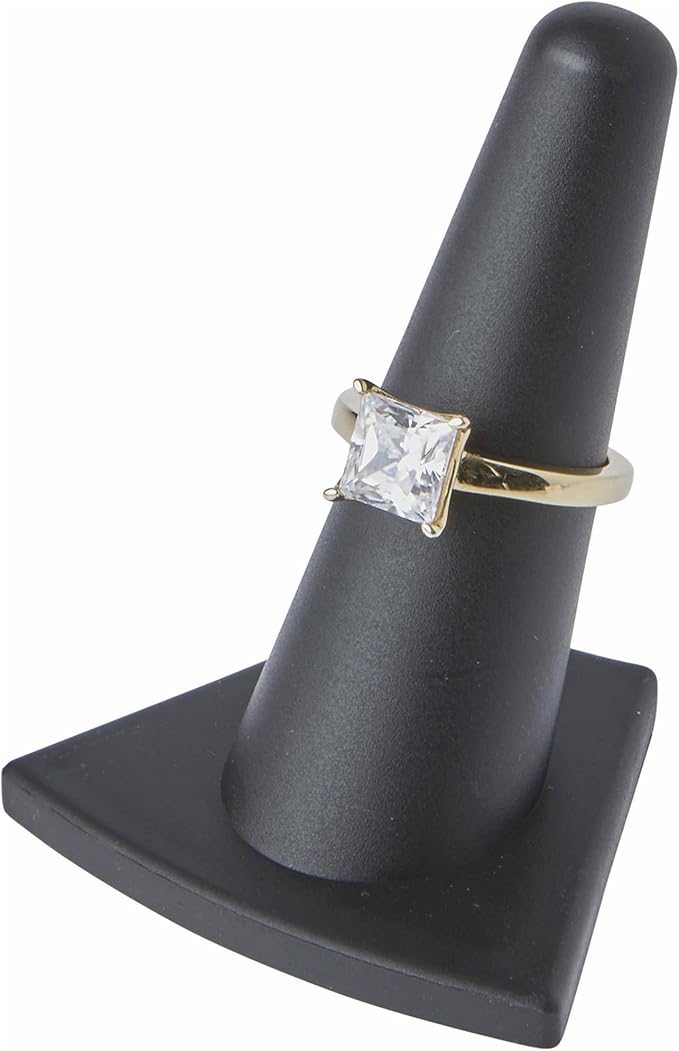Plymor Black Rubber Ring Finger Display, Single on Triangular Base, 2" W x 1.625" D x 2.125" H (Pack of 2)