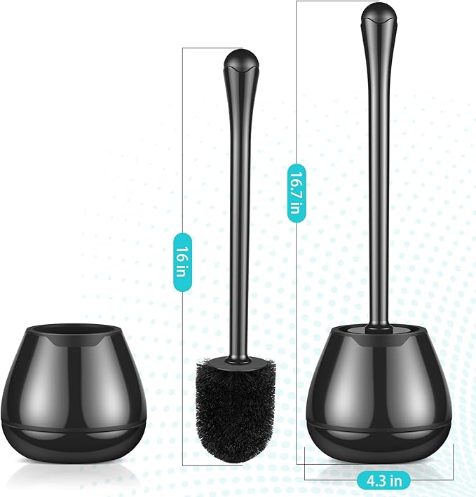 Toilet Brush and Holder, Toilet Bowl Brush with Long Handle, Plastic Holder Easy to Hide, Drip-Proof, Easy to Assemble, Deep Cleaning