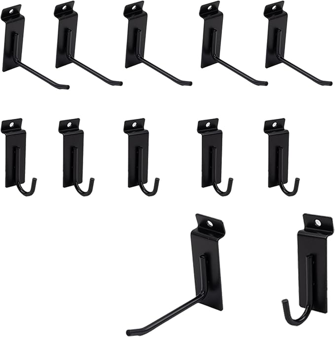 Slatwall Accessories 10 Pcs Slatwall Hook Slat Wall Hanging Hook Garage Accessory Heavy Duty Wall Mount Metal Black Hooks for Hanging Slat Wall Paneling Display Hooks for Shop Garage