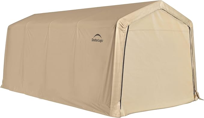 ShelterLogic Peak Style Roof Instant Garage Carport Car Canopy with Steel Frame and Waterproof UV-Treated Cover