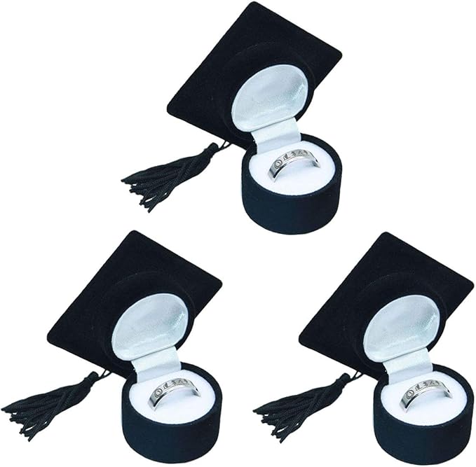 Amosfun Graduation Cap Shaped Ring Box Creative Jewelry Storage Box Ring Organizer Case Graduation for Celebration Party Supplies (Black)