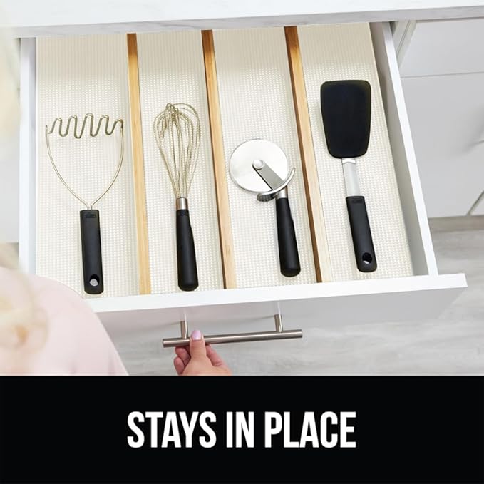 GORILLA GRIP powerGRIP Drawer Shelf and Cabinet Liner, Thick Strong Hold, Non-Adhesive Liners Protect Kitchen Cabinets and Cupboard, Bathroom Drawers, Easy Install, Breathable Mat, 17.5" x10', White