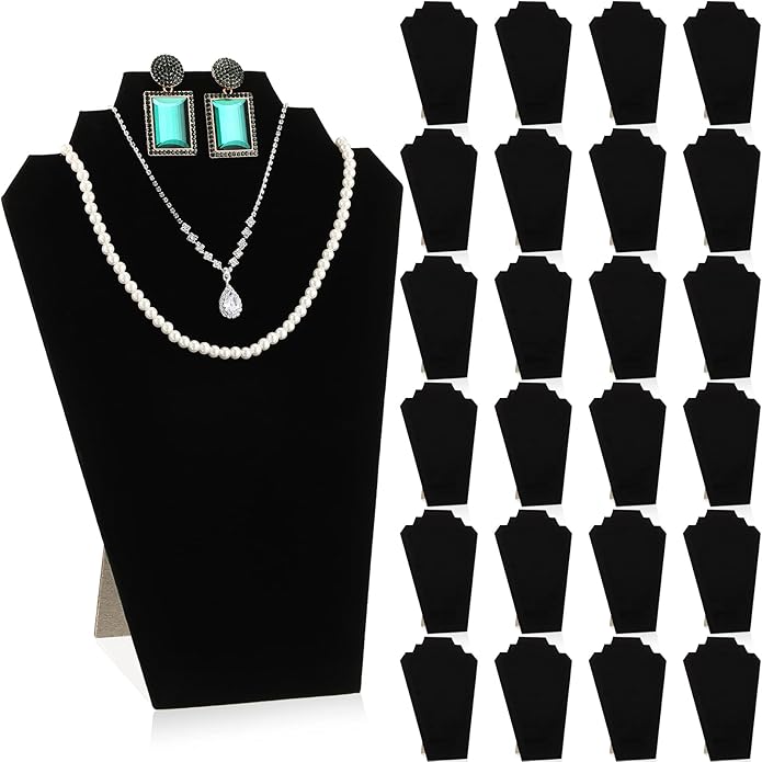 Kigeli 24 Pcs Black Velvet Necklace Display 12.4 Inch Jewelry Display Stand for Selling Tall Necklace Bust Stand Collapsible Jewelry Holder for Store Showcase Organizer Ornament