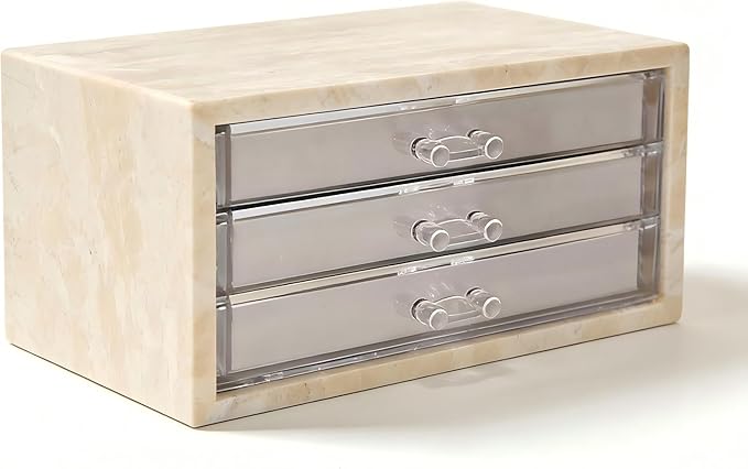 Natural Travertine Jewelry Box with 2 or 3 Drawer Organizers, Velvet Lined Storage for Rings and Necklaces (Small-3)