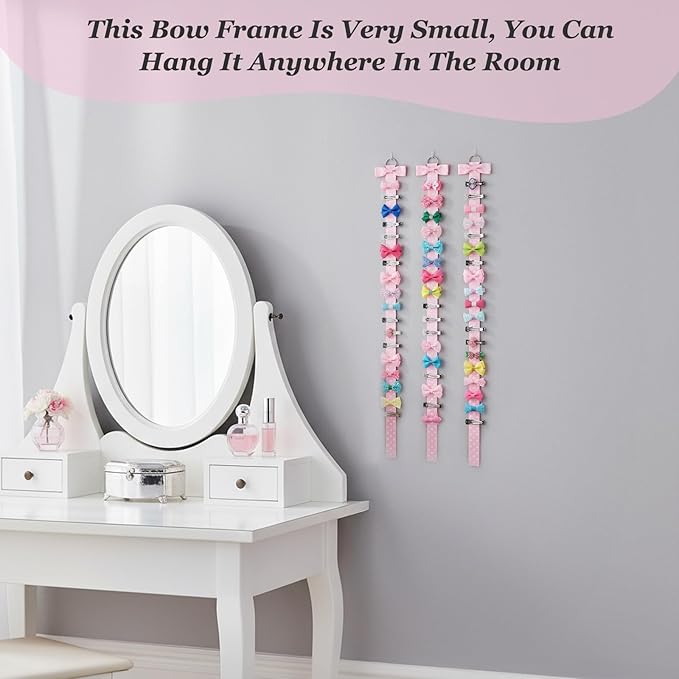 Bremorou Pink Bow Holder For Girls Hair Bows 6 Pcs Baby Hair Accessories Organizer Bow Storage Clips Organizer Wall Hanging Home Decor For Baby Girl Headband Accessories Display
