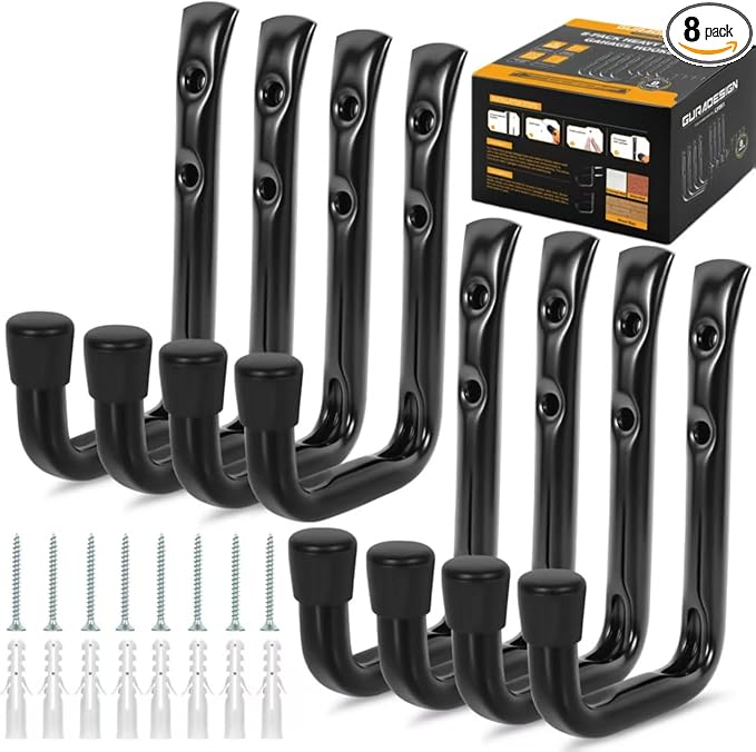 8-Pack Heavy Duty Garage Hook for Hanging 50 lbs, J Utility Hooks for Garage, Metal Wall Hooks Heavy Duty, Garage Hook for Hanging, Black | Heavy Duty, for Hanging, 50 lbs, for Garage, Heavy Duty