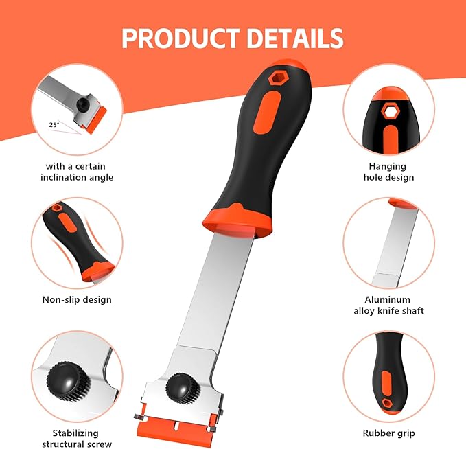 3 Pack Razor Blade Scraper Set, Includes 30 Plastic & 30 Metal Blades, Multi-Purpose Tool for Glass, Cooktop, Sticker Removal, Paint & Gum Cleaning (Orange)