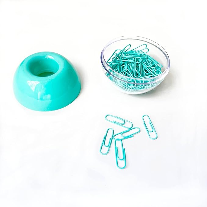 Teal Paper Clips Holder with 100pcs 1.1 inch Mint Green Paper Clips for Office Desk Organizer Accessories