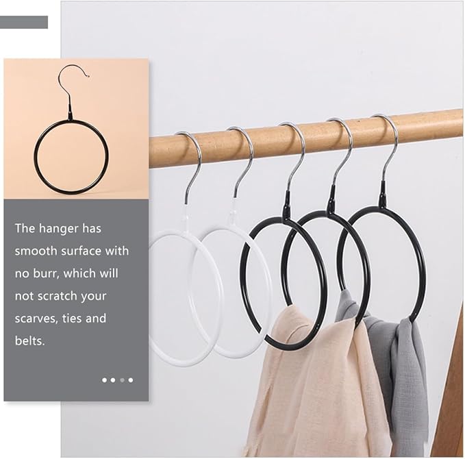 4pcs Metal Scarf Organizer Rings Set with Plastic Coating, Small and Large Black Scarf and Tie Holder for Closet Storage and Clothing Accessory Organization