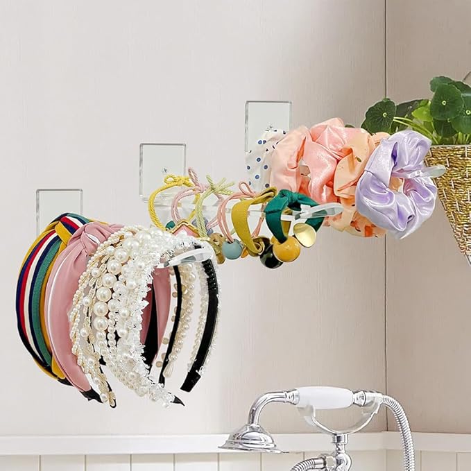 GSHLLO 3 Pcs Acrylic Headband Holders Clear Wall Headband Display Organizer Hairband Storage Holder Hair Ties Hanging Rack Wall Mount Jewelry Holder for Women Girls
