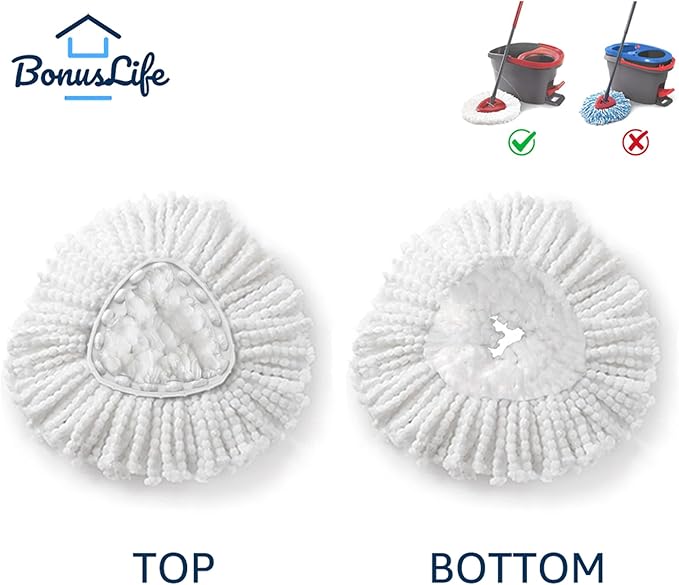 BonusLife 4-Pack Mop Refills and 1 Mop Head Base Part for 1-Tank EasyWring Spin Mop Replacement