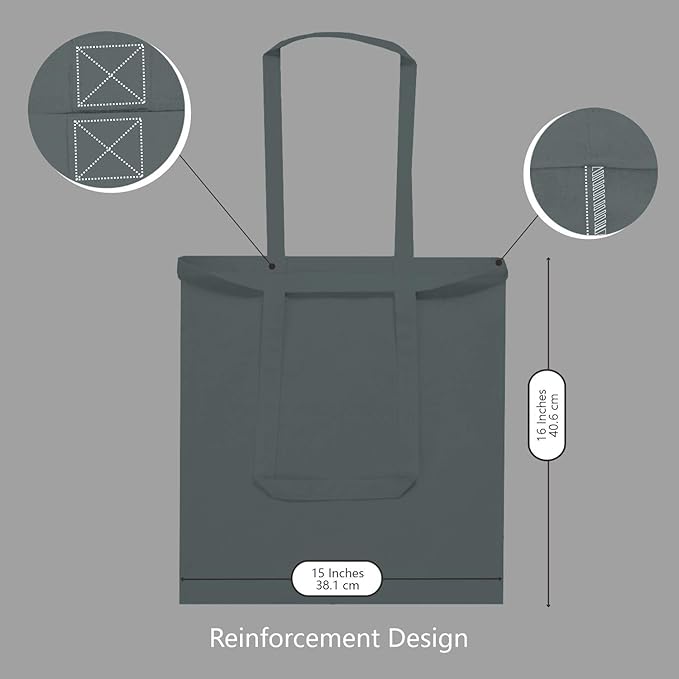 TOPDesign 24-Pack Economical 16"x15" Grey Cotton Tote Bag, Lightweight Medium Reusable Grocery Shopping Cloth Bags, Suitable for DIY, Advertising, Promotion, Gift, Activity